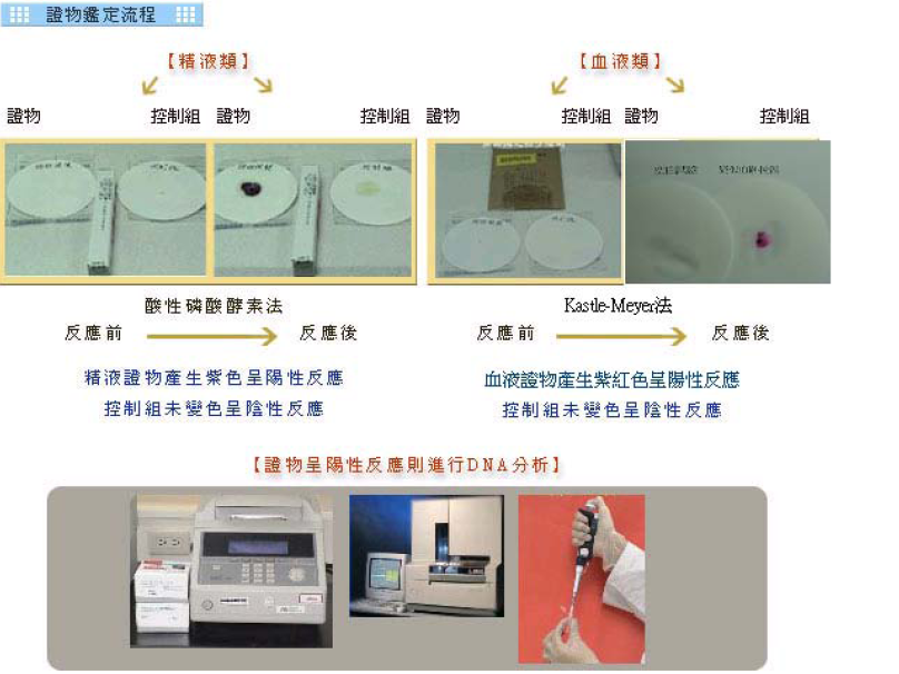 證物呈陽性反應則進行DNA分析